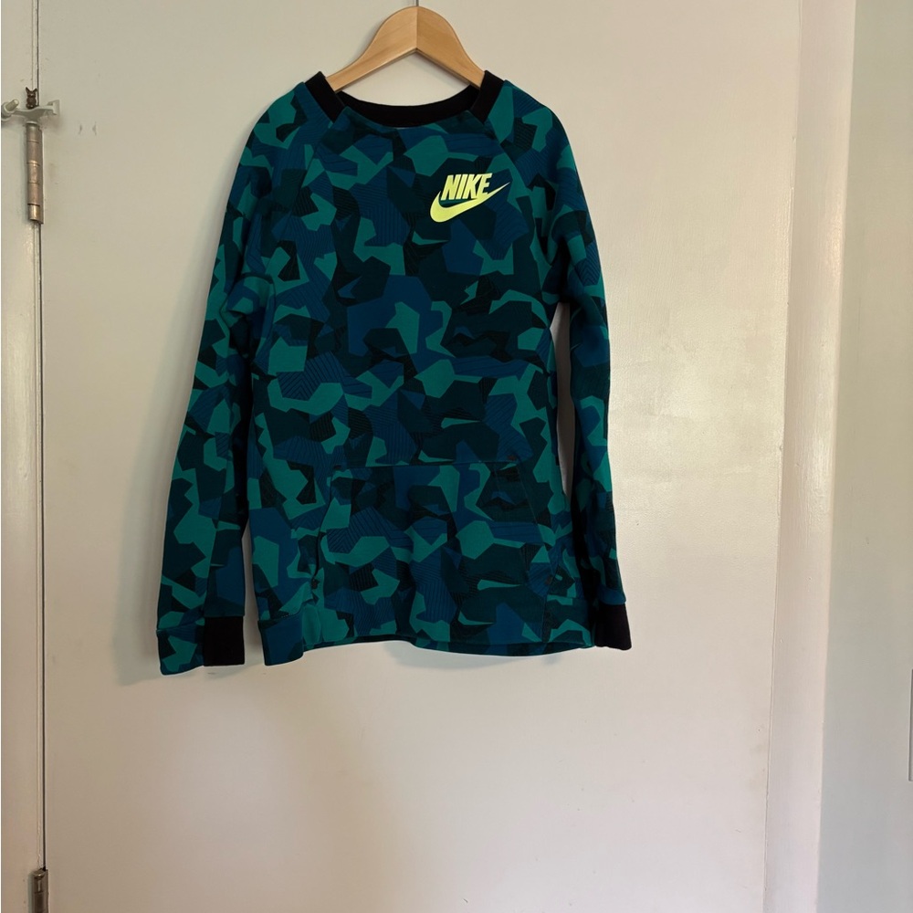 Nike Kids Blue and Green Camouflage Sweatshirt